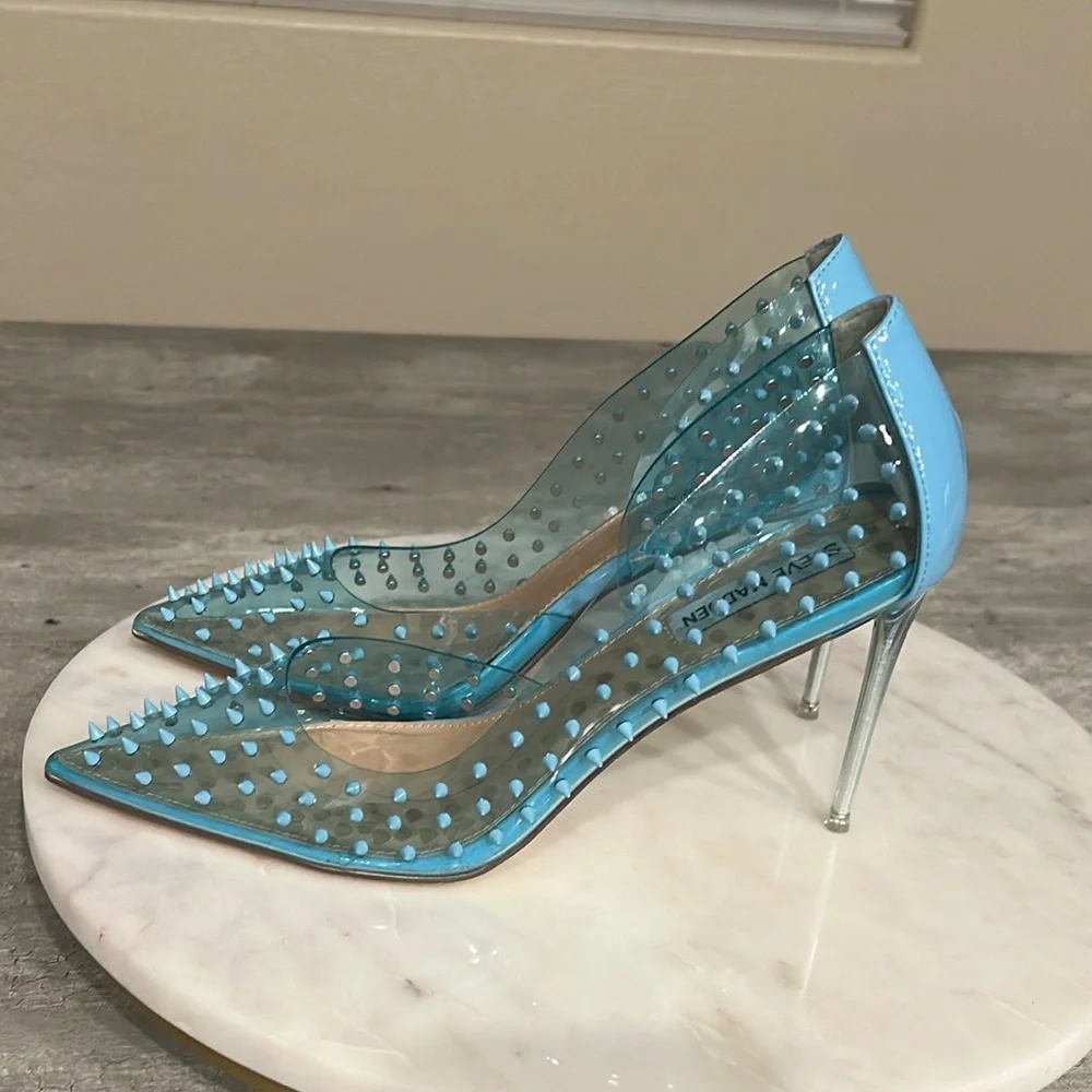 Steve Madden Transparent Blue spiked Heels size 8